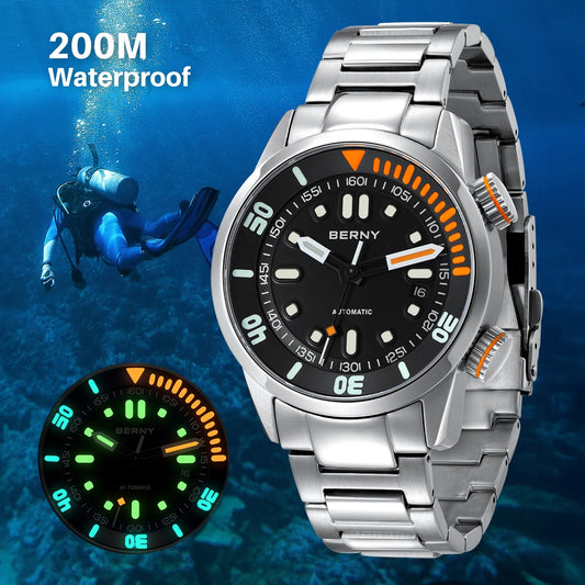 BERNY Automatic Dive Watch for Men Super Luminous Original Design