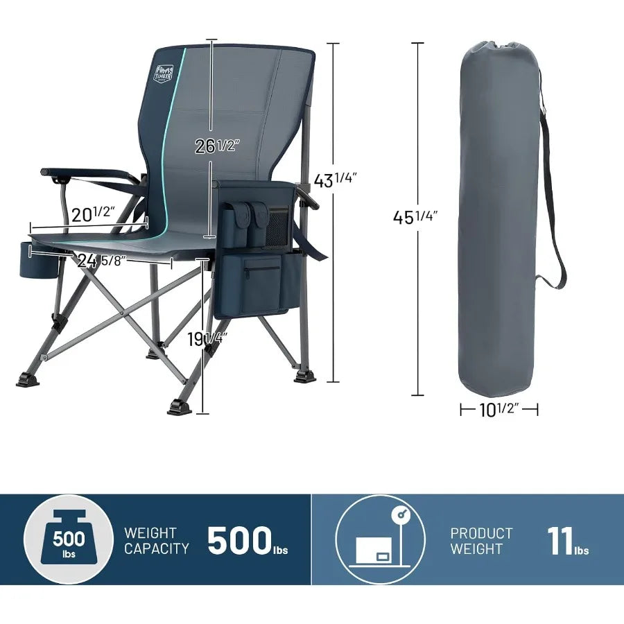 Oversized Folding Camping Chair with Lumbar Support Adjustable High Back Heavy Duty for Adults Support up to 500lbs