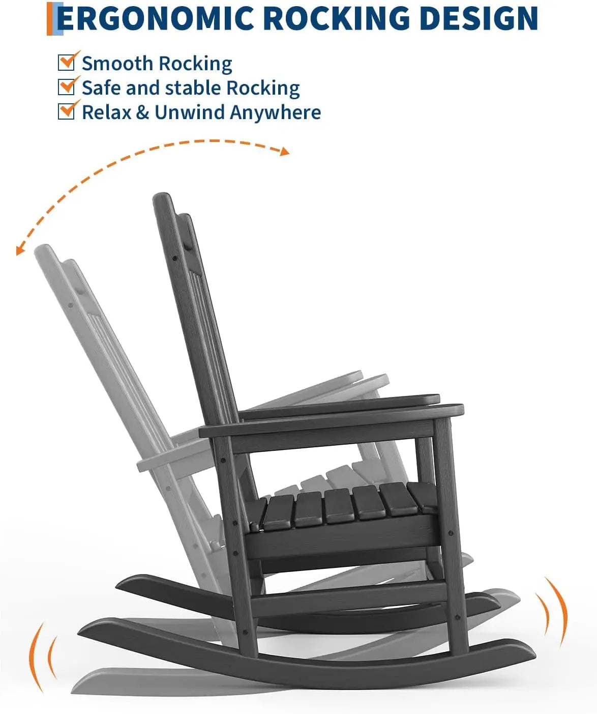 All-Weather HDPE Patio Rocking Chairs for Adults, 380lbs Weight Capacity