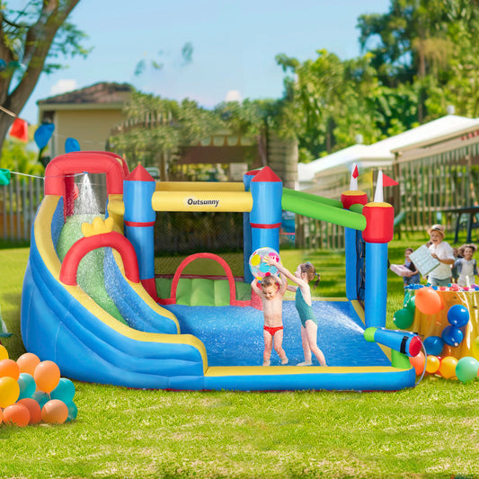 6-in-1 Inflatable Bounce House Outdoor Toy, Inflatable Water Slide