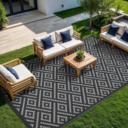 Outdoor Rug Waterproof, 10' x 20' Reversible Plastic Straw Rug, Lightweight